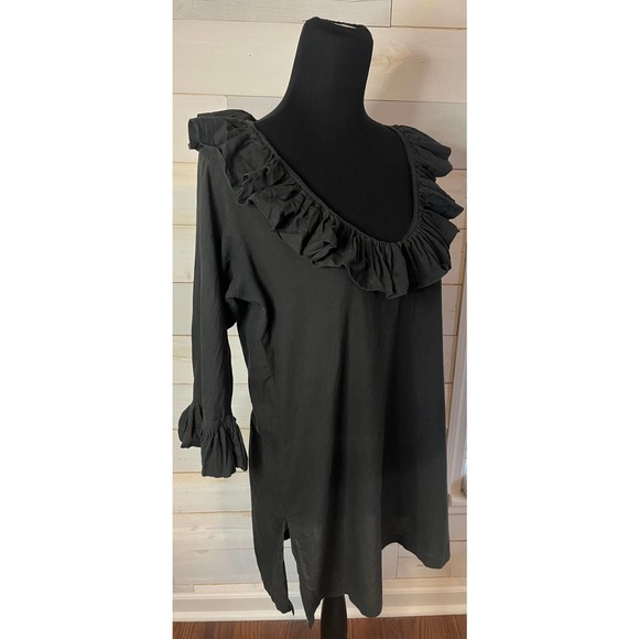 Gretchen Scott Designs Black Ruffle Neck Blouse Scoop Neck Tunic Size Small - Picture 1 of 12